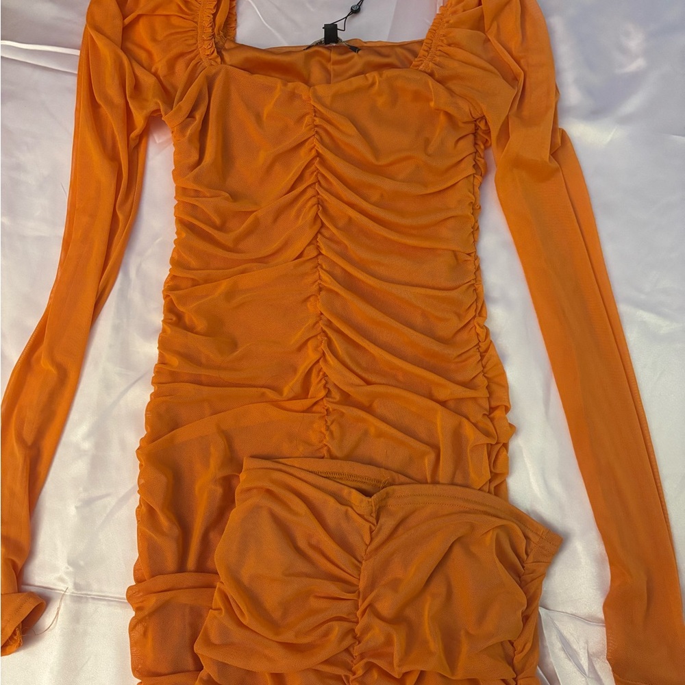 Missguided+ Vibrant Orange Ruched Long Sleeve Dress